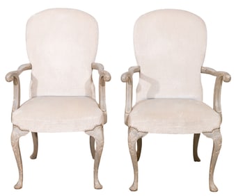 Pair Swedish Rococo Carved Upholstered Armchairs