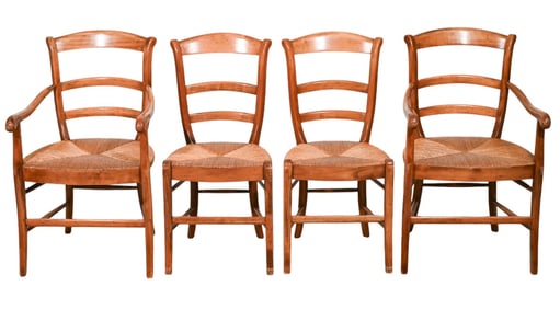 French Jean Gestas Signed Rush Seat Dining Chairs