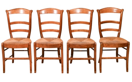 French Jean Gestas Signed Rush Seat Dining Chairs