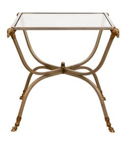 Jansen Style Brass Ram Head Side Table w Hoof