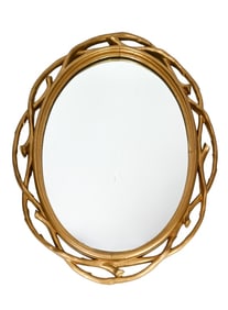 Vintage Carved Fois Bois Branch Motif Oval Mirror