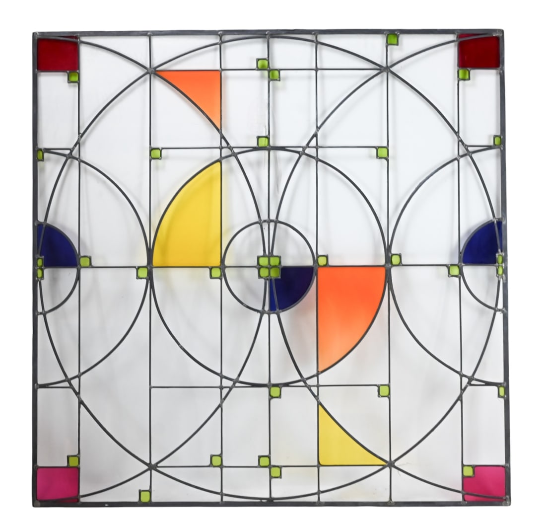 Circle Triptych Stained Leaded Glass Window Panel Auction
