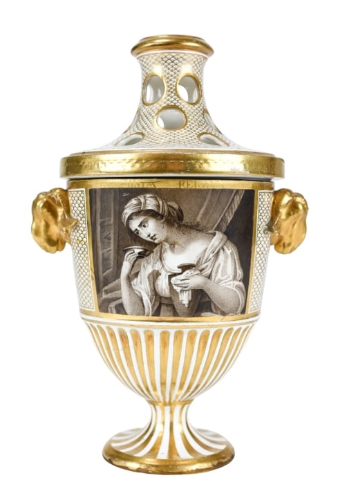 Antique Hand Painted Porcelain Urn Bulb Pot (1 of 10)