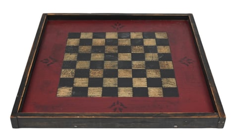 Folk Art Hand Made Painted Checkers Chess Board