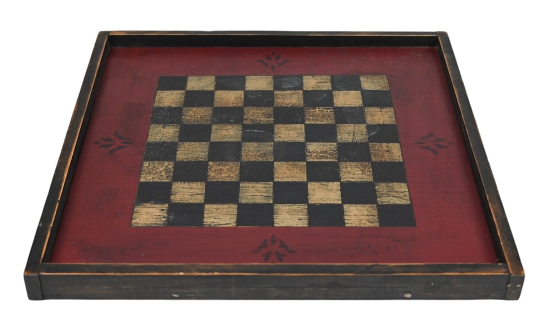 Folk Art Hand Made Painted Checkers Chess Board (1 of 7)