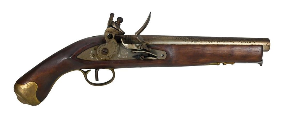 Reproduction Japan Tower Flintlock Pistol: Reproduction Japan Tower Flintlock Pistol. Measures 14 inches x 6 inches.