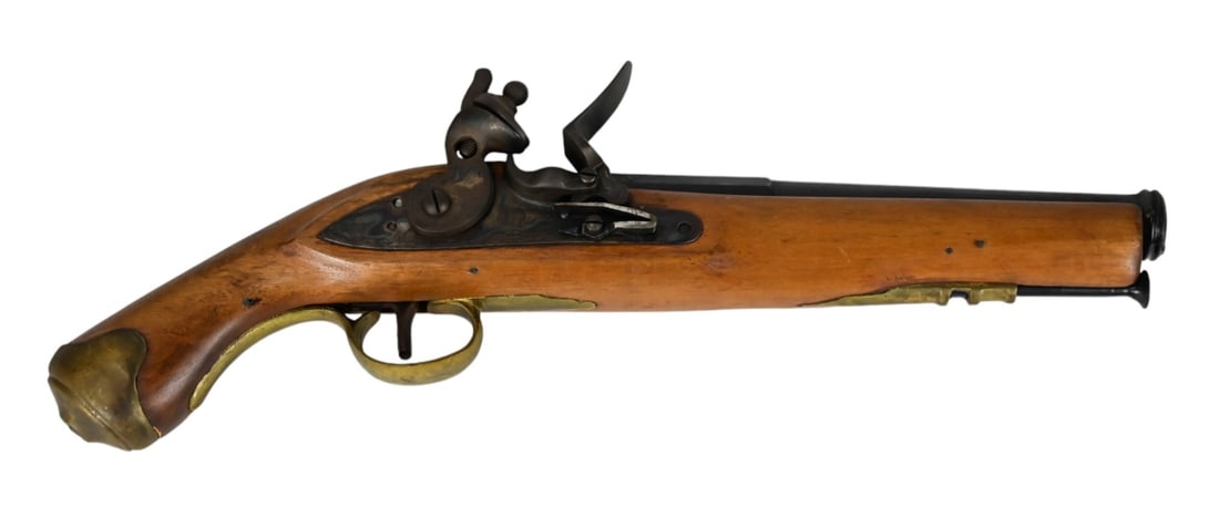 Reproduction Japan Tower Flintlock Pistol: Reproduction Japan Tower Flintlock Pistol. Measures 16 inches x 7 inches.