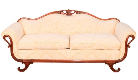 Art Noveau Carved Gooseneck Upholstered Sofa