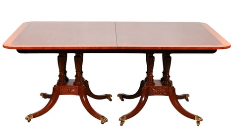 Baker Double Pedestal Banded Mahogany Dining Table