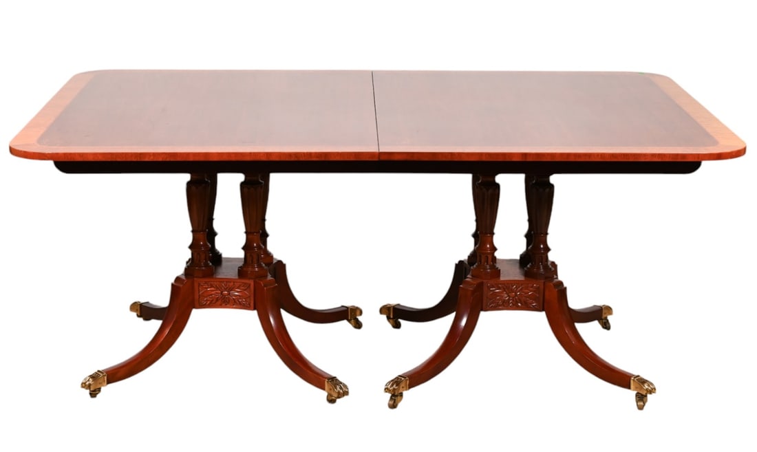 Baker Double Pedestal Banded Mahogany Dining Table (1 of 16)
