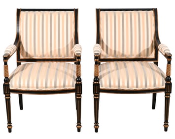 2 Hollywood Regency Carved Upholstered Armchairs