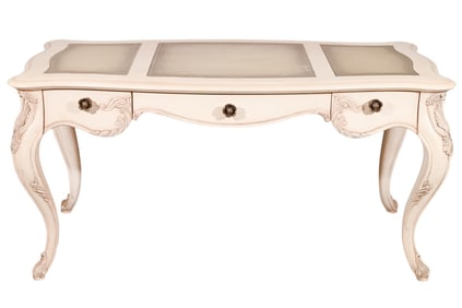 French Provincial Style Carved Leather Top Desk