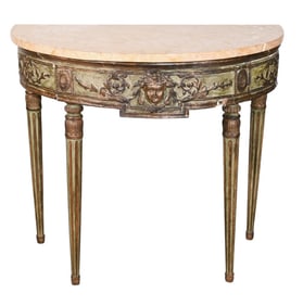 18th C Italian Carved Painted Gesso Demilune Table