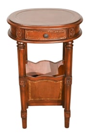 French Provincial Carved Leather Top Side Table