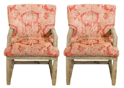 Pair Vintage Custom Upholstered Armchairs