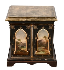 Black Lacquered Hand Painted Coal Scuttle