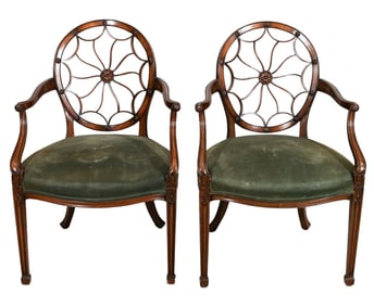 2 Hepplewhite Style Carved Spider Web Back Chairs
