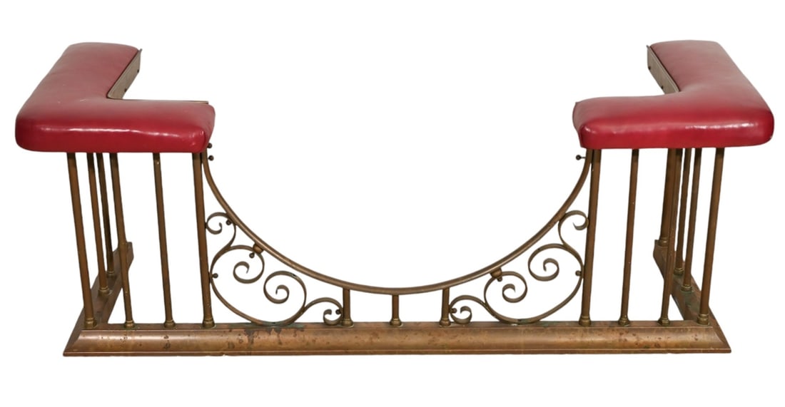 Vintage Brass and  Leather Fireplace Fender (1 of 8)