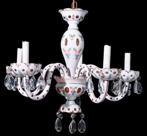 Bohemian Red Glass Painted 6-Light Chandelier