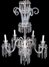 French Style Glass and  Crystal 5 Light Chandelier