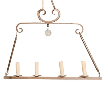 Gilt Wrought Iron 4 Light Rod Style Chandelier