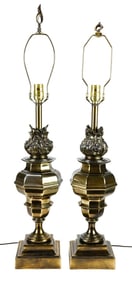 Pair Vintage Stiffel Brass Torch Form Table Lamps