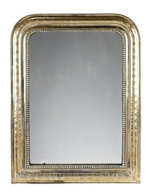 Antique Silver Leaf Carved Beaded Wall Mirror