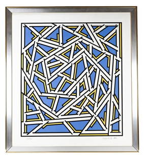 Nicholas Krushenick Signed & Numbered Screen Print: Nicholas Krushenick, American 1929-1999, Signed, Dated 1980 and Numbered 119/300 Optical Art Screen Print Framed. Framed measures 47 inches x 43 inches, art measures 39 inches x 34 inches.