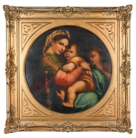 After Raffaello Sanzio Antique Painting of Madonna