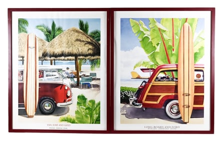 Pair Evelyn Drew Van Surf & Sand Framed Posters