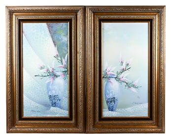 Pair C. Hung Won Still Life Oil Paintings Framed