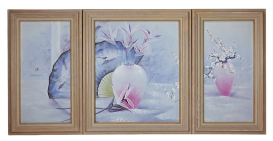 C. Hung Won Still Life Triptych Oil Painting