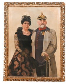 German WWI Couple Portrait Oil Painting on Canvas