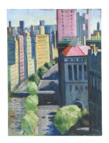 Asher Topel Signed Oil Painting NYC Skyline