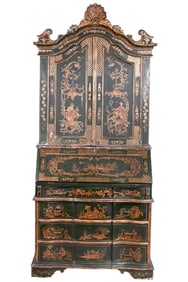 Antique Chinoisserie Black Lacquered Secretary