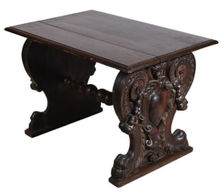 Antique French Revival Hand Carved Hall Table