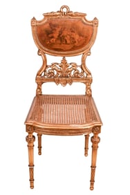 Louis XVI Style Carved Gilt Painted Cane Chair