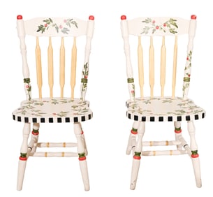 2 Mackenzie Childs Custom Painted Carved Chairs