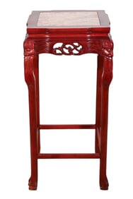 Oriental Carved  Painted Marble Top Plant Stand