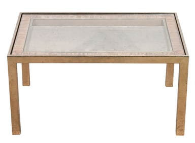 Polished Brass Glass Rattan and Glass Top Table