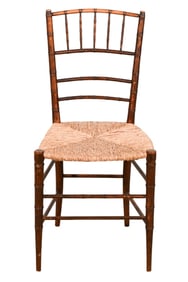 English Faux Bamboo and Rush Seat Side Chair