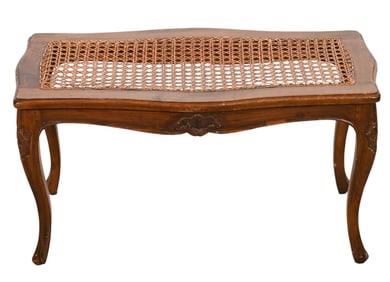 Antique French  Hand Carved Cane Bench