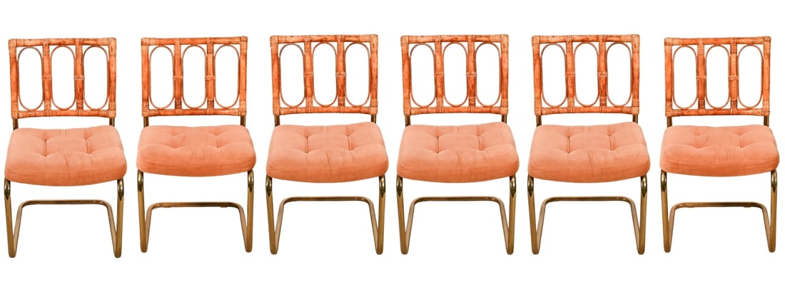 6 Mid Century  Rattan and Brass Cantilever Chairs (1 of 10)
