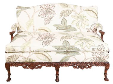Custom Upholstered Hand Carved Settee