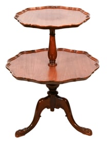 Chippendale Style Carved Two Tier Piecrust Table