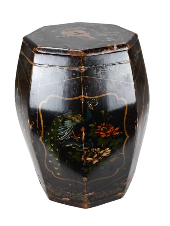 Antique Chinese Hand Painted Black Lacquer Stool (1 of 9)