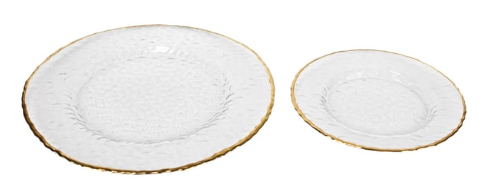 Pressed Glass w Gold Rim Dinner Service for 12