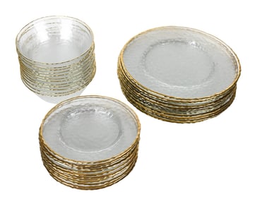 Pressed Glass w Gold Rim Dinner Service for 12
