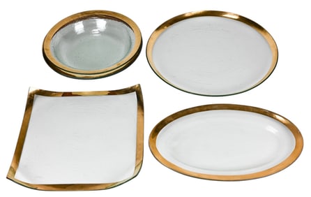 6 Mexican Glass w Gold Rim Dinner Serving Pieces