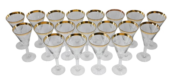 19 Hand Blown Clear Glass Gold Rim Martini Glasses